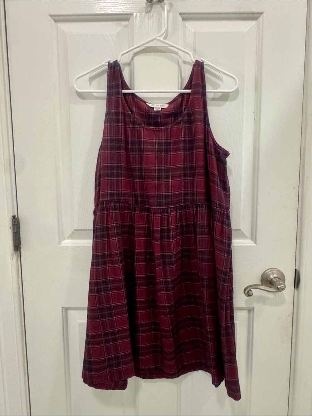 American Eagle Outfitters Burgundy Plaid Sleeveless Dress